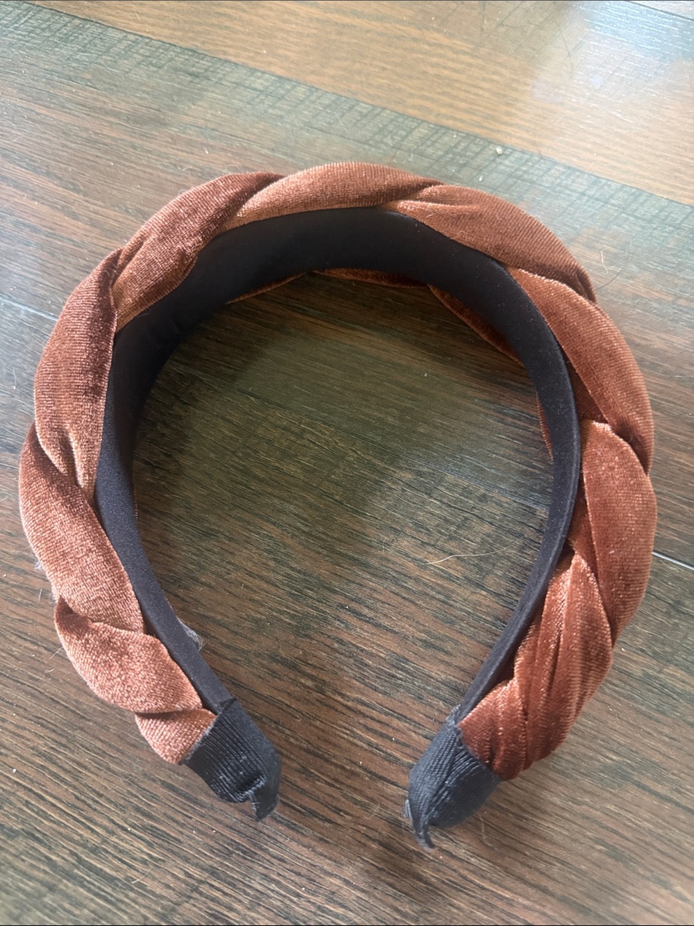 Braided Velvet Headband in Rust Brown